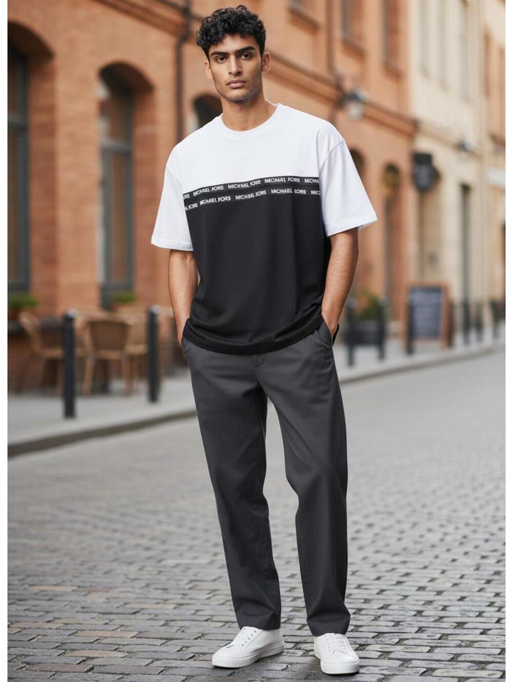 Michael Kors Black and White Color Block T-Shirt